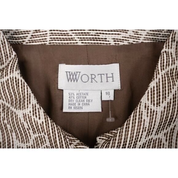 Worth Womens Jacket Blazer Sz 16 Brown White Floral Button Front 3/4 sleeve - Picture 6 of 6